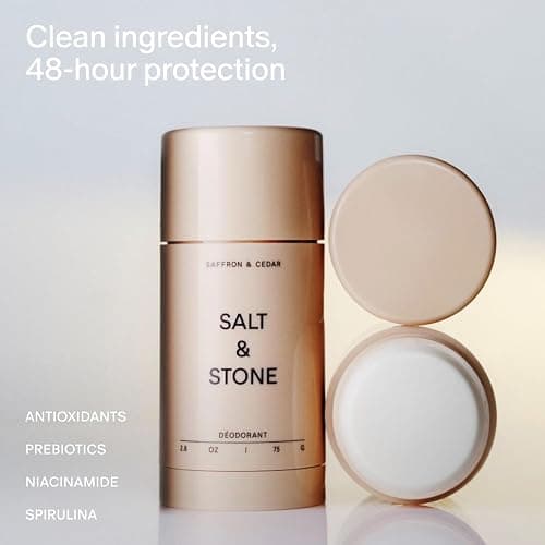 Salt & Stone Aluminum Free Deodorant | Extra Strength 48 Hour Protection for Women & Men | Made with Seaweed Extracts, Niacinamide & Prebiotics | Saffron & Cedar thumbnail 2