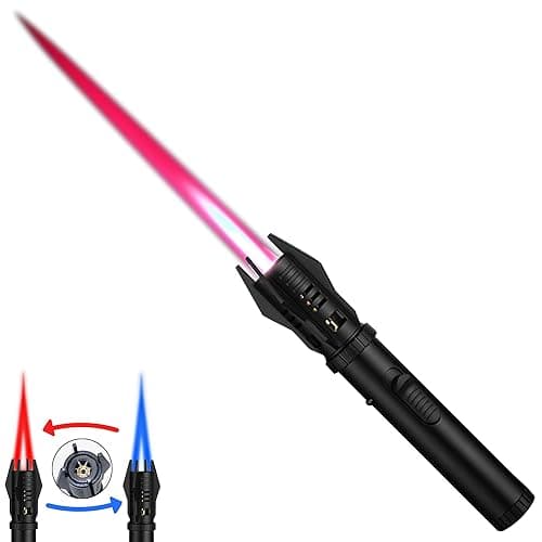 Torch Lighter, Bright Fire Lighter with Safety Lock and Adjustable Red/Blue Flame, Refillable Butane Gas Windproof Jet Flame Cool Lighters, for Candles Campfires BBQ Baking, Camping, Gift - Image 1