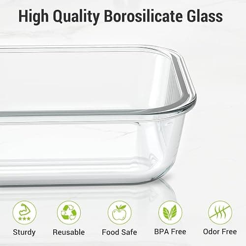 Dealusy 10 Sets (20-Piece) 36 oz & 12 oz Glass Food Storage Containers with lids, Airtight Leak-proof Glass Meal Prep Containers with Lids, Microwave Oven Freezer Dishwasher Safe, Gray thumbnail 4