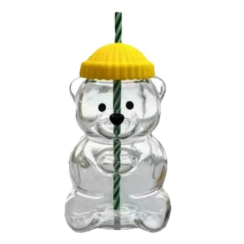 REEDQW New 20 ozCute Bear Sucker Cup with Lid Straw Glass, Glass Bear Cup, Bear Straw Cup, Coffee, Beer, Red Wine, Cocktail Beverages Glass Utensils, Friend Gift (yellow) - Image 1
