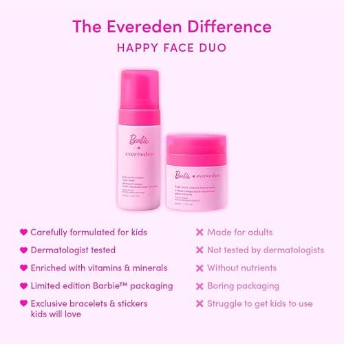Evereden Barbie Limited Edition Kids Happy Face Duo + Exclusive Accessories | Multi-Vitamin Face Wash & Cream Set with Stickers + Bracelets | Clean Skin Care for 3+ | Barbie Gift Box for Kids thumbnail 6