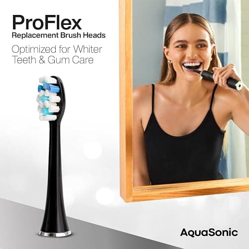 AquaSonic Proflex Replacement Brush Heads | ADA Accepted | for Whiter Teeth & Gum Care | Compatible with Many AquaSonic Toothbrush Handles (8 Pack Black) thumbnail 2