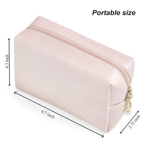 PU Leather Cosmetic Bag for Women Minimalism Makeup Bag for Daily Use Portable Storage Purse Small Neat Cosmetic Pouch Water-Resistant Toiletry Bag for Travel（Light Pink） - Pink Glitter thumbnail 3