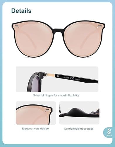 SOJOS Sunglasses Womens Trendy 2025 Classic Round Retro Vintage Shades Large Frame Sunnies SJ2067 - Pink thumbnail 4