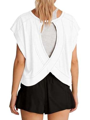 Siyaacg 3 Pack Open Back Short Sleeve Workout Tops for Women | Athletic Oversized Backless Crop Loose Fit T Shirt Casual Y2K Sport Gym Dance Yoga Pilates Running Tees thumbnail 4