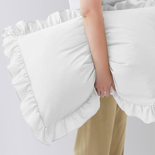 Cobedzy Ruffled Pillow Cases Set of 2, White Standard Pillow Shams Brushed Microfiber Edge Ruffled Soft Pillow Cover with Envelope Closure for Bedding Decor (20"x26") thumbnail 6
