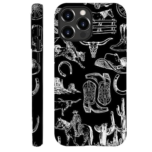 Compatible with iPhone 16 Pro Max,Anti-Scratch Frosted Case Cover,Western Collage Cowboy Black - Image 1