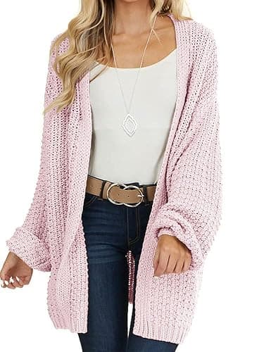 Maroway Womens Cardigan Solid Color Long Sleeve Open Front Chunky Knit Sweater Outwear - Image 1