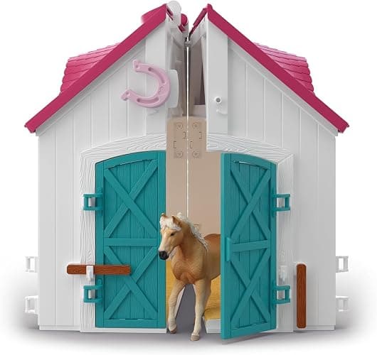 Schleich Horse Club - 60PC Little Horseshoe Open Stable Playset - Easy Carry Set with 2 Horse Figurines, Action Figure, Stable and Accessories - Toy Horses for Girls and Boys - Kids Ages 4+ | 42703 | Set includes hutch, 2 horses, movable girl figure & accessories | great gift for girls and boys | toys from 5 years thumbnail 8