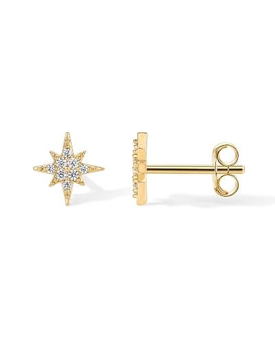 PAVOI 14K Gold Plated Dainty Stud Earrings for Women - 925 Sterling Silver Posts Earrings with Cubic Zirconia - Celestial Lightning Bolt, Moon, Star, and Flower Gold Jewelry Gifts - Image 1