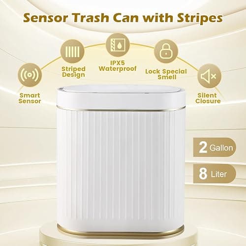 SYNCVIBE Bathroom Trash Can with Lid Automatic 2 Gallon Motion Sensor Garbage Bin, 7.5 Liter Smart Trash Bin Bathroom Decor, Plastic Garbage Can, Narrow Trash Can for Bedroom, Office, Living Room thumbnail 5