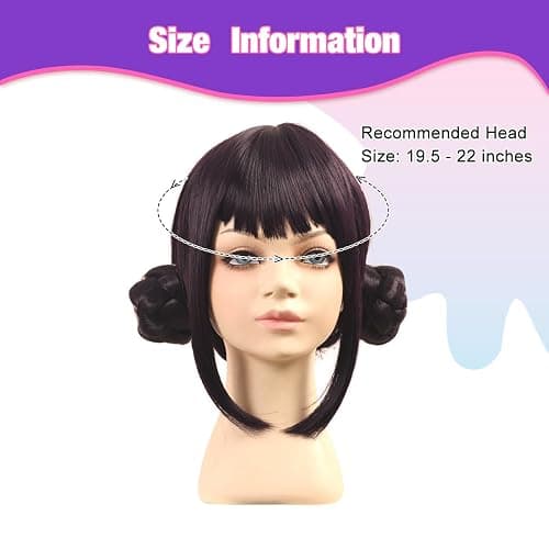 FantaLook Short Black Purple Cosplay Wig with 2 Buns for Halloween Party Costume（Small Size） thumbnail 4