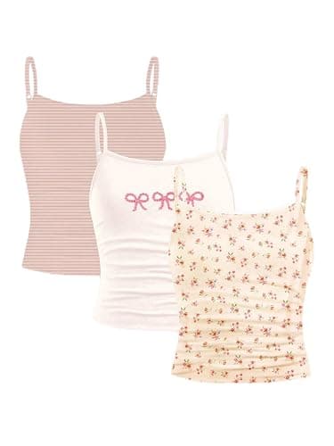RoseSeek Girl's 3 Packs Cheetah Leopard Floral Tank Top Camisole Tops | Spaghetti Strap, Slim Fitted, Summer Cute, Sleeveless, Teens Size 10-12, Cami - Image 1