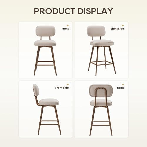 MALOL 26“ Swivel Bar Stools Set of 4, Mid Century PU Leather Counter Height Bar Chairs with Low Back and Metal Legs, Modern Bar Stool Chair for Kitchen Island, Beige thumbnail 7