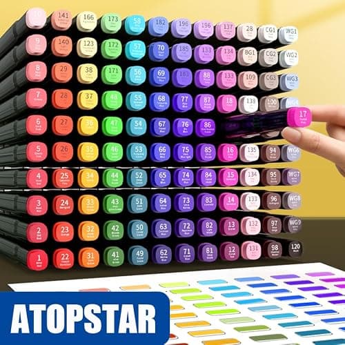 ATOPSTAR 120 Colors Alcohol Markers Artist Drawing, Dual Tip Adult Coloring | Art Markers for Kids; Coloring Marker Set with Fine & Chisel Tips, Color-Coded Caps, Black Carrying Case & Gift Idea thumbnail 4