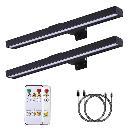 MIOBLUE LED Picture Lights with Remote, 16in Metal Battery Operated Picture Light,Rechargeable Display Lamp,Dimmable Dartboard Light with Timer for Frame Wall Portrait Art, 2Pack - Image 1