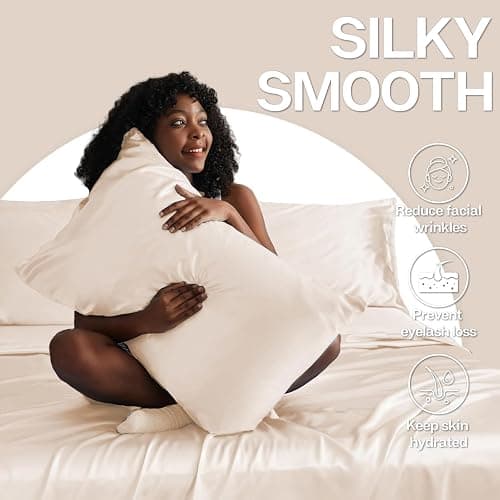 MR&HM Satin Pillowcase for Hair and Skin, Silk Satin Pillowcase 2 Pack, Queen Size Pillow Cases Set of 2, Silky Pillow Cover with Envelope Closure (20x30, Beige) thumbnail 4
