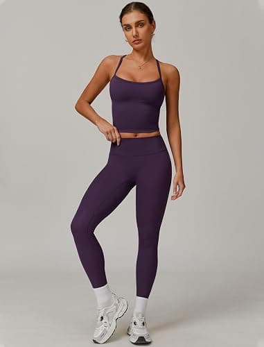 QBGJTD Womens Workout Sets Two Piece Cross Back Tank Top Matching High Waist Leggings Sets Gym Outfits Work Out Clothes thumbnail 2