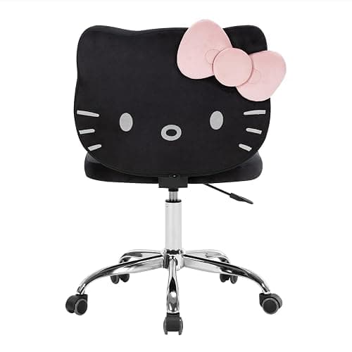 Impressions Vanity Hello Kitty Kawaii Swivel Vanity Chair for Makeup Room, Adjustable Height Cute Desk Chair with Wheels Rolling, Comfy Polyurethane Foam Back Armless Chair for Dorm (Black) - Image 1