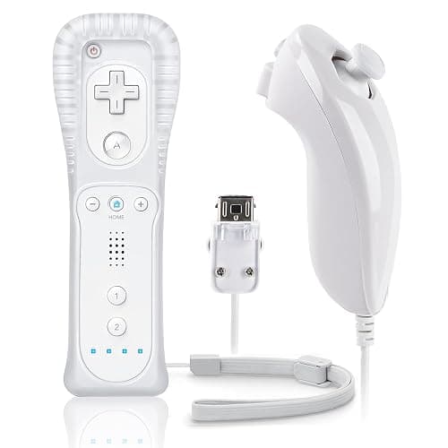 FIOTOK Wii Remote with Nunchuck,Wii Controller with Nunchuck Compatible with Nintendo Wii/Wii U with Silicone Case and Wrist Strap, White - Image 1