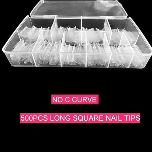 No C Curve Clear Acrylic Square Nail Tips,XL Square Shaped | SWETIDY 500pcs Long Straight Fake Nails Flattened Half Cover for Nail Salon Professional and DIY Nail Art 10 Sizes with Box thumbnail 3
