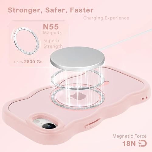 Amzfield Magnetic for iPhone 16e for iPhone 17e Case, Compatible with Magsafe Wavy Frame Cute Design Translucent Matte Hard Back Silicone Phone Case for iPhone 16 e for iPhone 17 e Women Girls, Pink thumbnail 3