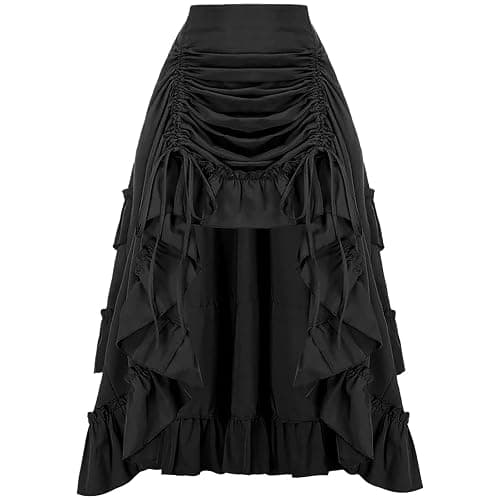 Xiaojmake Women Medieval Renaissance Dress Ruffled Pirate Skirt High Low Steampunk Gothic Maxi Skirts Victorian Ruffled Skirt thumbnail 9