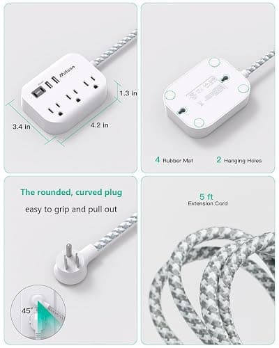Cruise Ship Essentials - Mifaso Power Strip with USB Ports, 5Ft Flat Extension Cord with Multiple Outlets, USB Charging Station with Non Surge Protector for Cruise Ship, Travel, Dorm Room Essentials thumbnail 7