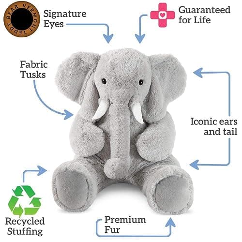 Vermont Teddy Bear Giant Elephant Stuffed Animal – 4 Foot Big Stuffed Elephant Plush from Giant Cuddle Collection Collectible Plushie for All Ages – Finished in The USA thumbnail 8