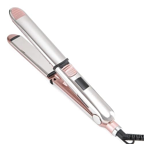Rozamor Professional Flat Iron Hair Straightener, Titanium Ionic Hair Straightening, Fast Heating Hair Tools, Pink 2 in 1 Dual Voltage Hair Straightener Curler for All Hairstyles - Image 1