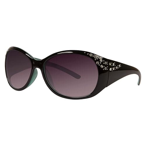 Piranha Aubrey Large Oval Black & Turquoise Women's Sunglasses w/Rhinestone - Image 1
