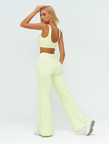 ABOCIW Two Piece Workout Sets for Women Racerback Tank Top Matching High Waist Wide Leg Yoga Pants Pilates Outfits thumbnail 4