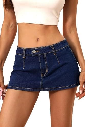 Womens Low Rise Denim Skirt with Shorts Underneath - Image 1