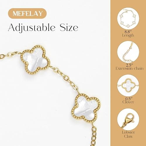 MEFELAY Unique 18K Gold Four Leaf Clover Bracelet for Women White Gold Lucky Link Clover Bracelets, Trendy Bracelets Set Jewelry Gifts for Women thumbnail 5