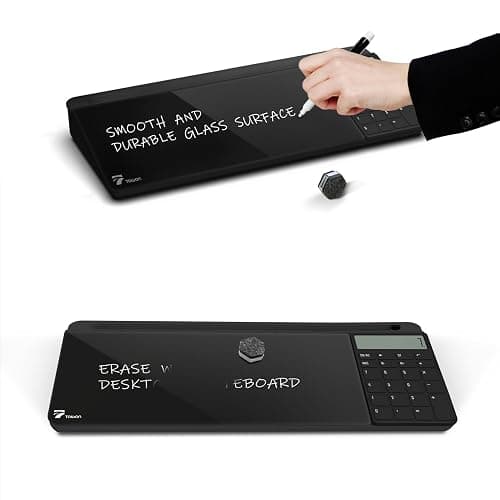 TOWON Desktop Glass Whiteboard with Basic Calculator, 12 Digit LCD Display, Desk Organizers with Accessories for Office, Home, School Supplies, Storage with Dry Erase Board Surface, Black, 17'' x 6'' thumbnail 6