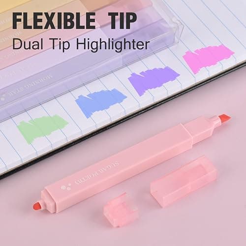 Dacono Dual Tips Highlighters, 12 Pcs Aesthetic Highlighter Assorted Colors Pastel Set, No Bleed Square Highlighters Marker Pens for Journal Planner Notes School Office Supplies thumbnail 6