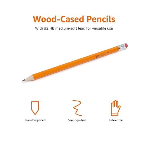 Amazon Basics Wood-Cased #2 HB School Pencils with Erasers for Writing and Drawing, Pre-sharpened, Soft Strong Lead, Orange, 30 Count thumbnail 3