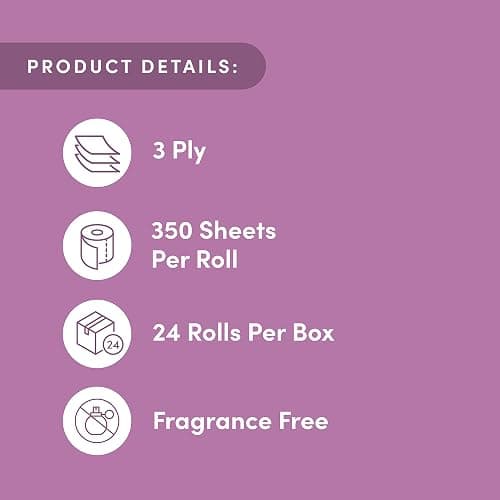 Amazon Aware Bamboo 3-Ply Toilet Paper, Unscented, 24 Rolls, FSC Certified, 350 Sheets, 8400 Count, Pack of 24, Plastic-Free thumbnail 3
