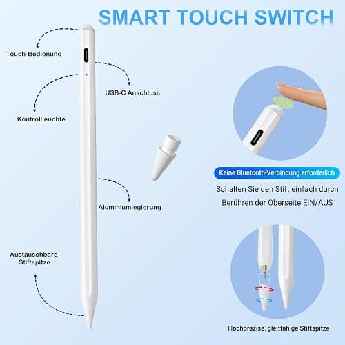 Stift für Apple iPad 2018-2025 mit Schnellladeleistung, Palm Rejection und Neigungssensitivität Pencil für ipad kompatibel mit i Pad 11/10/9/8/7/6, Pro M4/12.9/11/13" Gen, Air 3/4/5/M2/M3, mini 7/6/5 thumbnail 3