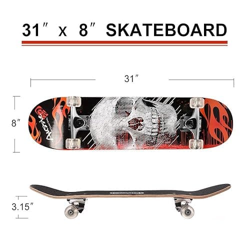 ChromeWheels 31 inch Skateboard Double Kick Skate Board Cruiser Longboard 8 Layer Maple Deck Skateboards for Kids and Beginners - White thumbnail 5