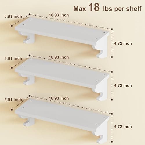 Alsonerbay Nursery Floating Shelves for Wall 3 Pack, 17 inch Wood Wall Shelves with Hook, Decorative Hanging Shelves for Bedroom Living Room Entryway and More White thumbnail 3