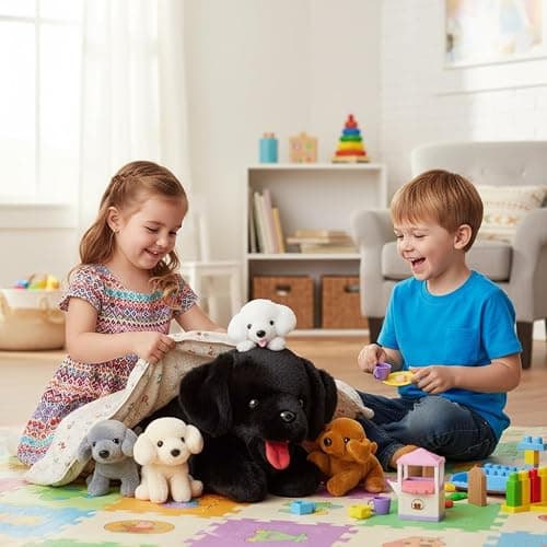 MorisMos Mommy Dog Stuffed Animal with Babies Inside, 21" Dog Plush Toy Set Black Labrador Stuffed Animal with 4 Baby Puppies, Interactive Stuffed Dog Plush for Kids Girls Boys Birthday thumbnail 2