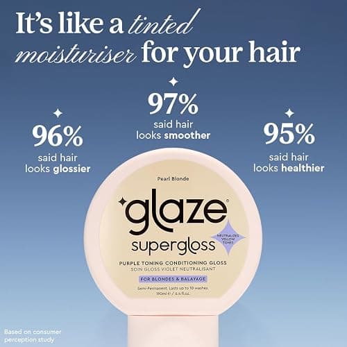 Glaze Supergloss Purple Toning Gloss: Hydrating, toning gloss for blonde, bleached & highlighted hair. Neutralizes yellow tones, boosts shine, conditions in 10 minutes - 6.4 fl oz - Pearl Blonde thumbnail 7