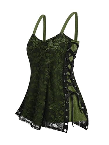 ROSE GAL Womens Plus Size Gothic Skull Lace Overlay Sleeveless Strap Tank Top - Image 1