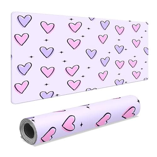 FCZ Large Gaming Mouse Pad 35.4''x15.7'' Pink Purple Love Hearts Extended Non-Slip Soft Rubber Mousepad Desk Mat for Desktop Office Stitched Edges Waterproof Keyboard Mat for Computer Laptop - Image 1