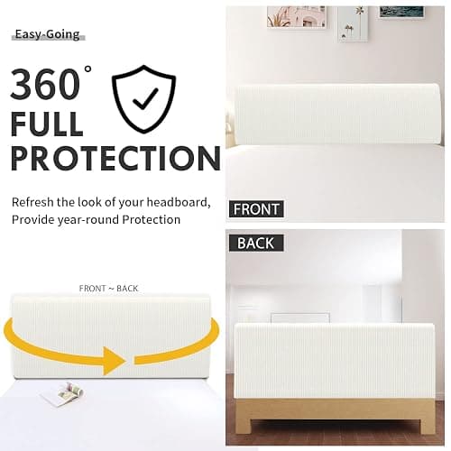 Easy-Going Stretch Jacquard Bed Headboard Cover, Queen, Cream | Dustproof Headboard Slipcover, Decorative Bed Head Cover for Bedroom Refurnishing and Daily Furniture Protection thumbnail 4