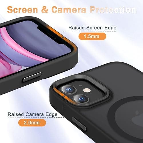 YENAPOON for iPhone 12 Case, iPhone 12 Pro Case, with 1 Screen Protector, Matte Magnetic Slim Phone Cover, Support for Magsafe, Shockproof Protection Translucent Frosted Back,Black thumbnail 4