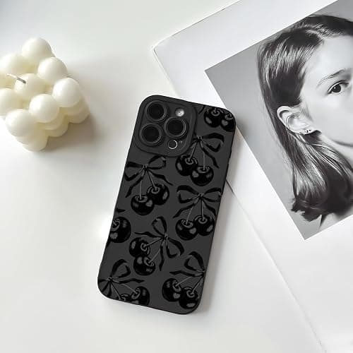 Lovmooful for iPhone 16 Pro Case Cute Bowknot-Cherry Bow | Compatible for iPhone 16 Pro Case,Aesthetic Ribbon,with Black Design,for Girls Women,Soft TPU,Shockproof,Protective,Girly thumbnail 4