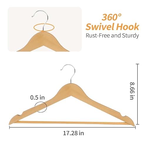 Amazon Basics Wood Suit Clothes Hangers for Closet Organizer, Natural, 20-Pack thumbnail 2