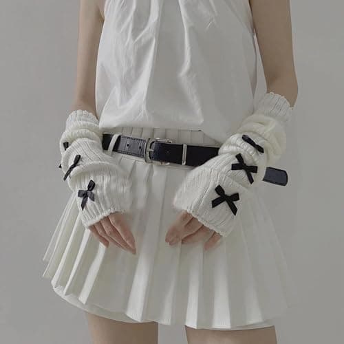 Fishjhan Cute Y2K Bow Arm Warmers Kawaii Half Finger Adorable Accesspties for Teen Girl Glove Gyaru Harajuku Arm Sleeve thumbnail 2